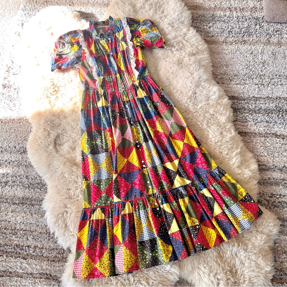 🤙Dôen ‘Nicolette’ Countryside Patchwork Plaid Maxi *Unique Short Sleeve* XS